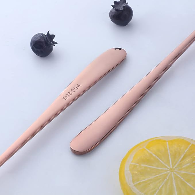 Buyer Star 8-Inch Long Handle Iced Tea Spoons, Ice Cream Spoon, Stainless Steel Cocktail Stirring Spoons, Set of 8 (Rose Gold)