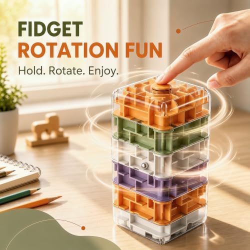 6 Layer 3D Rolling Ball Maze Cube, 2 in 1 Fidget Kids Toy - Image 4