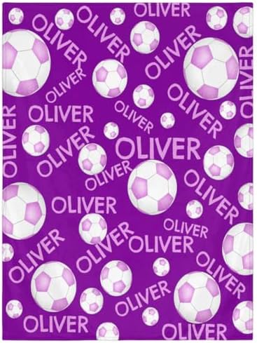 Personalized Baby Blankets for Girls Boys, Custom Baby Blanket with Name Swaddle Toddler Fleece Blanket Personalized Gift Purple Soccer Text by RIRIX