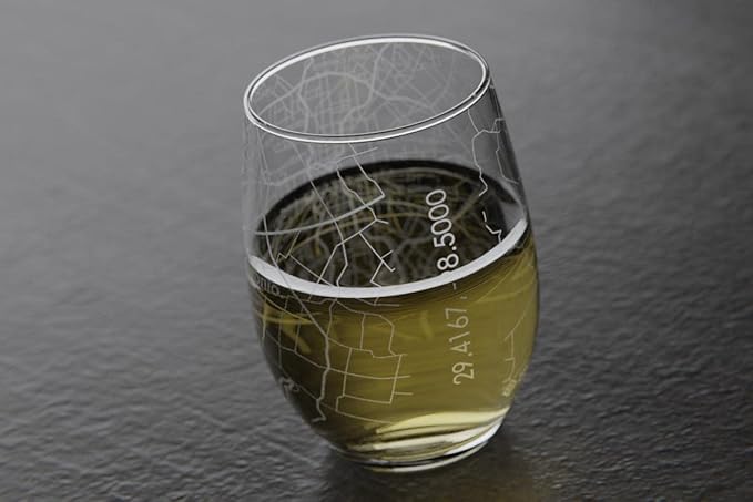 Well Told Engraved San Antonio Texas Glass, Etched City Map Stemless Wine Glass (15 oz, Clear) - Custom Gift for Wine Lovers