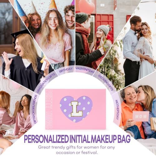 mibasies 2 PCS Initial Makeup Bags for Women: Cosmetic Bag for Travel Toiletry - Birthday Gifts for Teen Girl Gifts Trendy Stuff - Graduation Teacher Gift for Girlfriend -Polka Dot Purple L - Image 6