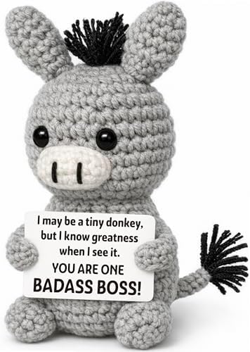 Funny Boss’s Day Gifts for Women Men Appreciation Donkey Plush – Crochet Desk Buddy for Birthday, Promotion, Christmas Office Humor Gag White Elephant Exchange by FRABACA