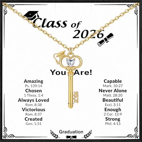 Graduation Gifts, Gold Key Graduation Necklace for Her 2026 Grad Gifts Anniversary Gold Jewelry for Women Sister Friend Classmates Teacher Nurse by Nymerianoble