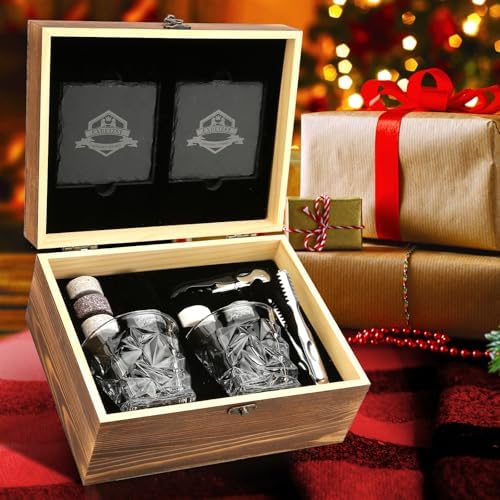 Whiskey Stones Gift Set, 2 Large Crystal Whiskey Glasses in Wood Gifts Box - Image 5
