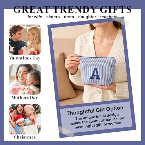 Beach Bags for Women Girl - Summer Beach Toiletry Makeup Bag, Travel Gifts for Her, Summer Personalized Makeup Pouch for Women Girls Birthday Gifts for Womens Girls - Blue Initial K - Image 5
