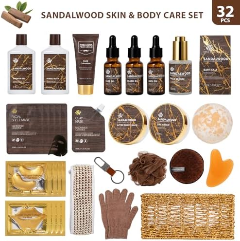 Gifts for Men, Sandalwood 32 Pcs Bath & Body Gifts Basket Set for Men - Image 2