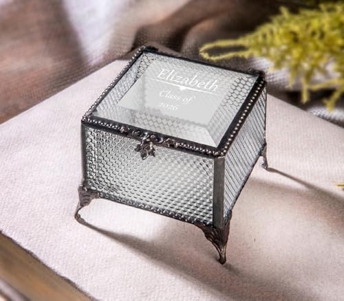 Personalized Graduation Gift For Her Glass Jewelry Box High School Graduate Or College Grad Class Of 2026 J Devlin Box 825 EB241 (Clear Honeycomb) - Image 2