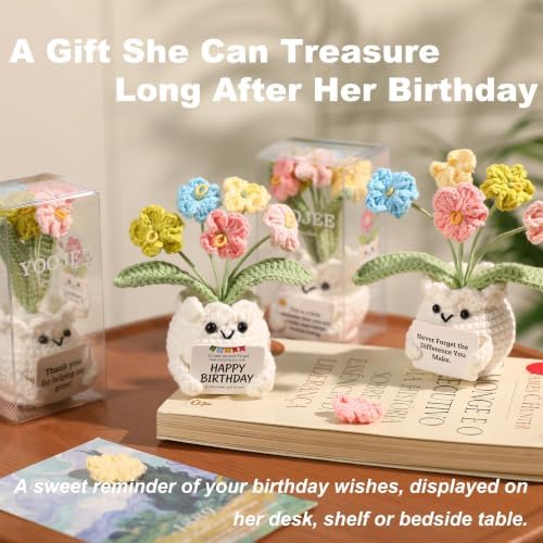 Crochet Forget Me Not Flower Pot Birthday Gifts for Women - Image 4