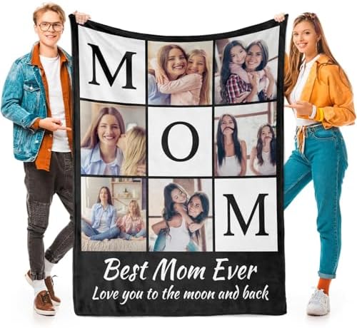 inkArts Custom Mom Blanket with 6 Photos Personalized Blanket with Pictures Customized Throw Gifts for Mom Grandma Photo Throw Blanket for Birthday Mother's Day by inkArts