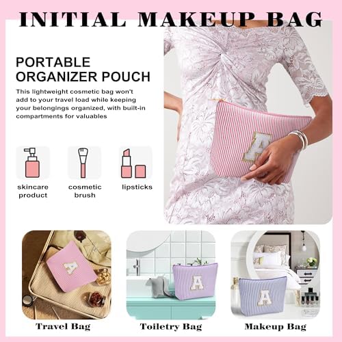 Travel Makeup Bag Organizer - Travel Essentials Toiletry Bag for Women, Initial Travel Toiletry Bag with Zipper | Preppy Stuff Birthday Gifts for Women Mom Daughter, Pink Letter G - Image 3