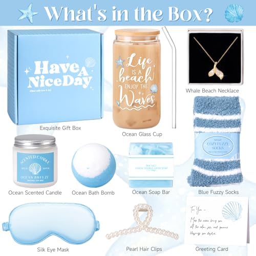 Gift Baskets for Women, 9pcs Unique Happy Birthday Gifts for Women, Best Ocean Christmas Gifts Ideas Relaxing Spa Set Blue Inspirational Get Well Box for Her Sister Friend Friendship Mom - Image 3