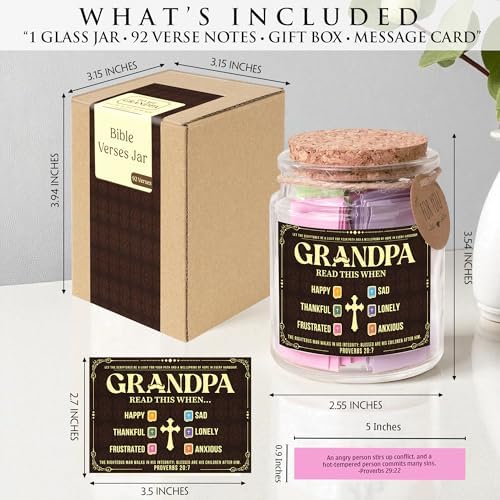Bible Verse Jar for Grandpa, Fathers Gift for Grandpa, Scripture Jar Gift for Grandfather, 92 Encouraging Bible Verses, Religious Gifts for Men - Image 2