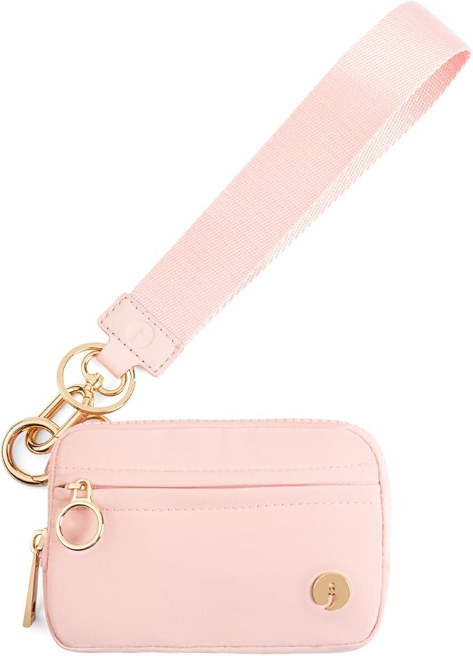 Wristlet Keychain Wallets for Women RFID Blocking Credit Card Holder Small Zipper Coin Purse Change Pouch with ID Window and Detachable Wrist Strap Pink