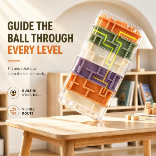 6 Layer 3D Rolling Ball Maze Cube, 2 in 1 Fidget Kids Toy - Image 3