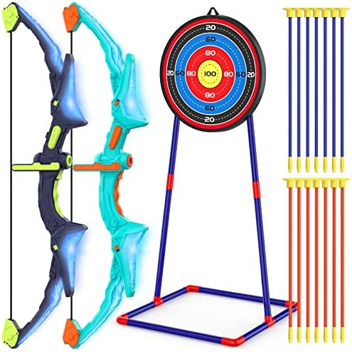 2 Pack Bow and Arrow Set for Kids, Light Up Archery Set with 14 Suction Cup Arrows, Archery Targets Outdoor Games for Kids Ages 4-8 8-12, Birthday Gifts Toys for 5 6 7 8 9 10 11 12 Year Old Boys Girls by Ocditikl