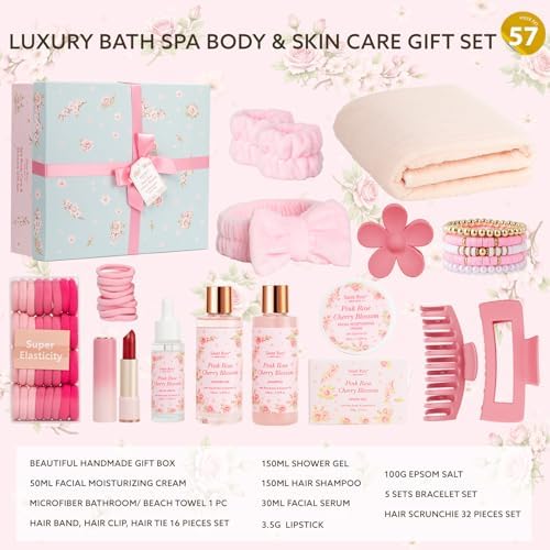 57 Pcs Bath Spa Kit for Women, Rose Bath and Body Gift, Facial Skin - Image 2