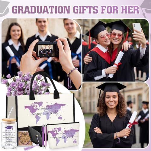 Vesici 8 Pcs Graduation Gifts Set for Women Her 2026 with Tote Bag Makeup Bag Bracelet Box Glass Cup Pens Class of 2026 Congratulations Graduate Gift Basket for College Senior Nurse(Purple) - Image 4