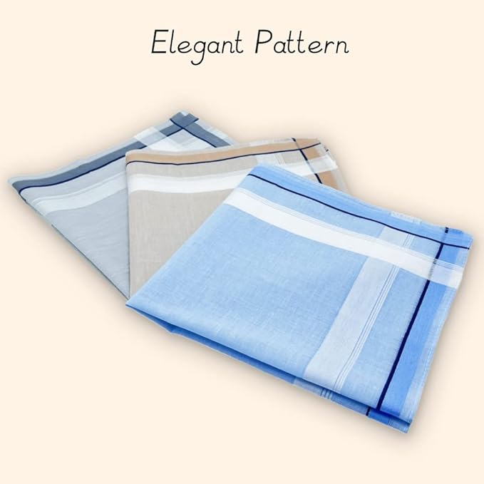 Soft Cotton Handkerchiefs for Men with Elegant Pattern in Assorted Color, 16 inches Large hankies