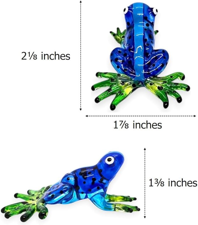 WitnyStore 2⅛" Blue Black Dot Frog Artistic Blown Glass Figurine Premium Hand-Blown Statue Tabletop Decoration Unique Collectible for Adult Collectors Handcrafted Elegant Home Room Decor