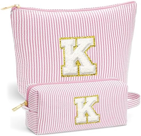 Initial Makeup Bag Set - Cute Pink Stuff for Women, Makeup Pouch Cosmetic Bag, Travel Essentials Toiletry Bag, Birthday Christmas Gifts for Women, Light Pink K by Fohufo