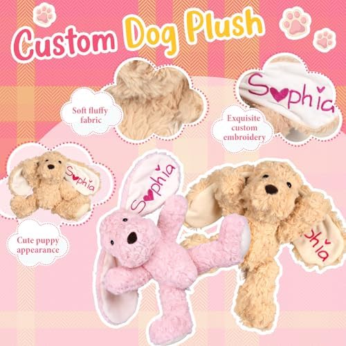 Custom Embroidered Plush Dog with Name, Personalized Baby Plush Toys, Personalized Dog Stuffed Animal, 1-14 Year Old Girl Toys, Easter Birthday Gifts for Baby Boys Girls Toddlers (Dog) - Image 3