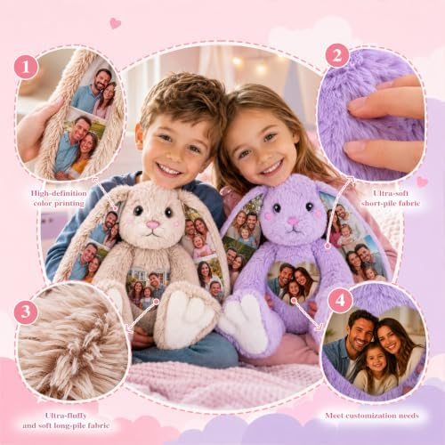 Custom Photo Bunny Plush Personalized Photo Bunny Stuffed Animal for Kids - Image 2