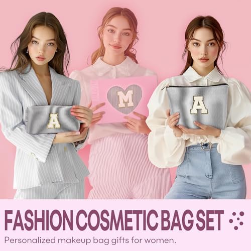 mibasies 2 PCS Initial Makeup Bags for Women: Cosmetic Bag for Travel Toiletry - Personalized Cute Makeup Pouch - Gifts for Grilfriend Wife Moms Bridesmaid - Retirement Travel Gifts - Black E - Image 2