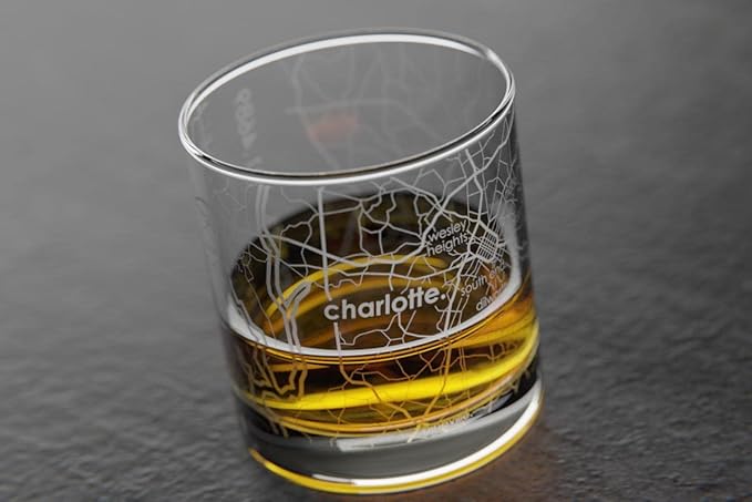 Well Told Engraved Charlotte North Carolina Map Rocks Glass, Old Fashioned Whiskey Glass (11 oz, Clear) Etched Whiskey Glass, Gifts For Whiskey Lovers