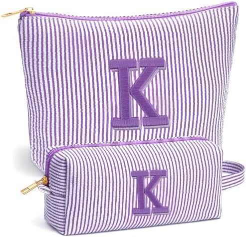 Beach Bags for Women Girl - Summer Beach Toiletry Makeup Bag, Travel Gifts for Her, Summer Personalized Makeup Pouch for Women Girls Birthday Gifts for Womens Girls - Purple Initial K by Fohufo