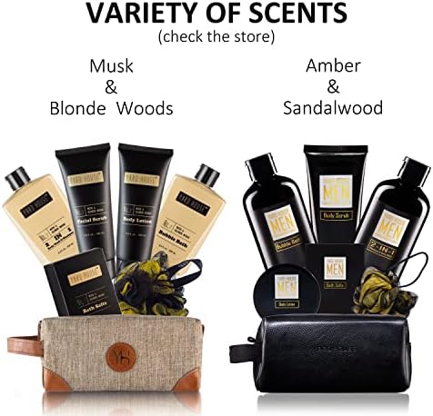 YARD HOUSE Bath and Body Spa Gift Baskets Set for Men - Sandalwood Amber - 7Pc Full Size Spa Kit in Toiletry Bag - Fathers Day Gifts For Husband, Dad From Wife, Daughter Son, Birthday Gifts For Him - Image 4
