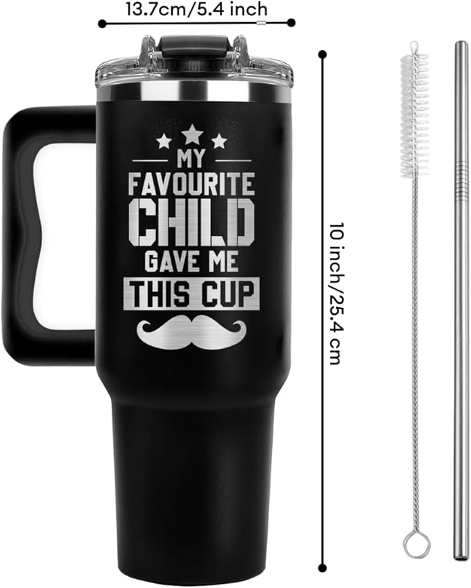 Vivulla68 Christmas Gifts For Dad - My Favorite Child Gave Me This Cup Tumbler 40Oz, Birthday Present for Dad, Father, Papa, Daddy, Father Day Gifts From Daughter, Son, Kids, Cool Coffee Mug Ideas