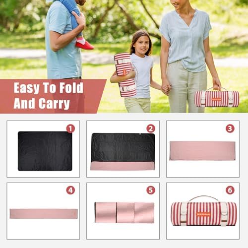 G GOOD GAIN Picnic Outdoor Blankets Waterproof Large - Beach Mat Sand Free Foldable with Carry Strap | Portable Camping Blanket | Park Blanket for Grass Park, Hiking, Travel, Concerts, Indoor (Red) - Image 6