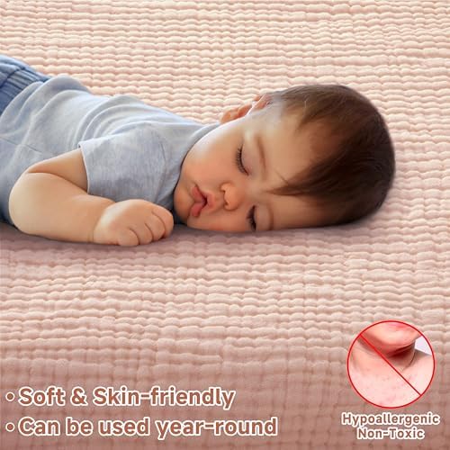 Pro Goleem 2 Pack Muslin Crib Sheets for Girls, Soft Breathable Fitted Cotton Baby Bed Sheets Set for Standard Crib Mattress & Toddler Mattress 52"x28", (Pink＆Purple) - Image 4