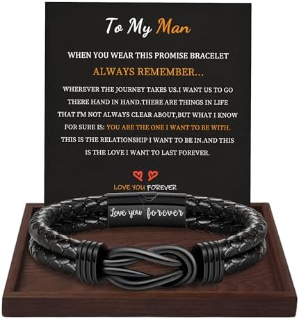 Btysun Gifts for Men, Gifts for Boyfriend Leather Bracelets for Men Stocking Stuffers for Him 2026 I Love You Gift Infinity Cuff Bracelets Birthday Christmas Jewelry for Son Grandson Dad Husband by BTYSUN