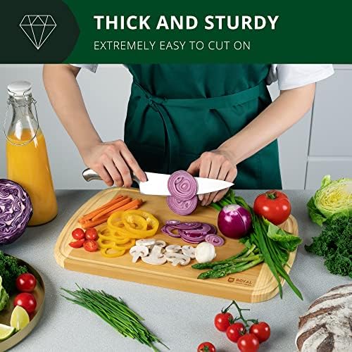 ROYAL CRAFT WOOD Wooden Cutting Boards for Kitchen Meal Prep & Serving - Bamboo Wood Serving Board Set with Deep Juice Groove Side Handles - Charcuterie & Chopping Butcher Block for Meat - Image 5