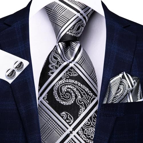 Hi-Tie Lot 5 Pcs Gift Box Mens Tie Set Necktie with Pocket Square Cufflinks Silk Neck Tie Collection - Image 3