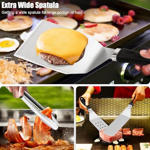 Grilliance 27pcs Griddle Accessories Kit for Blackstone, Professional Hibachi Flat Top Grill Tools, Enlarged Spatula Gift Set with Basting Cover，Burger Press Patty Maker for Outdoor BBQ Teppanyaki - Image 5