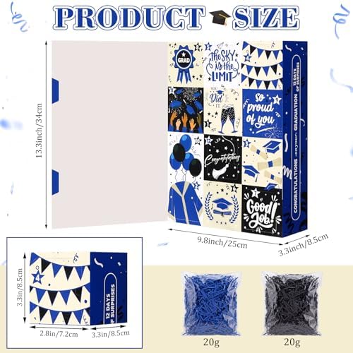 Glenmal Graduation Countdown Calendar Gift Box 12 Days 2026 Graduation Gift Box with Filling Raffia Large Inner Boxes Fill It Yourself Empty Boxes for Graduates Her Him High School College(Blue) - Image 2