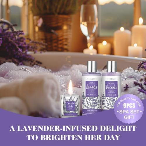 Mother's Day Gift, Spa Gift Basket for Women, 8pcs Lavender Spa Kit Set with Body Wash, Bubble Bath, Scrub, Bath & Beauty Skin Care Gift Sets, Christmas Gifts Set for Women, Her, Mom - Image 3