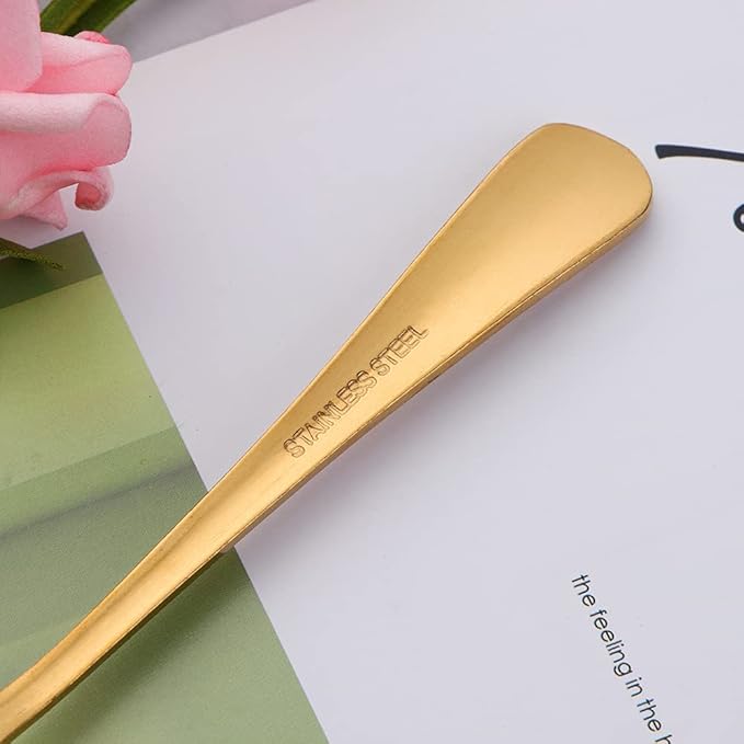 Gold Unique Pattern Design Coffee Espresso Spoons Mini, Mingcheng Stainless Steel Small Teaspoons Silverware Set of 12, BISDARUN 5.5 Inches Food Spoons for Demitasse Dessert Tea