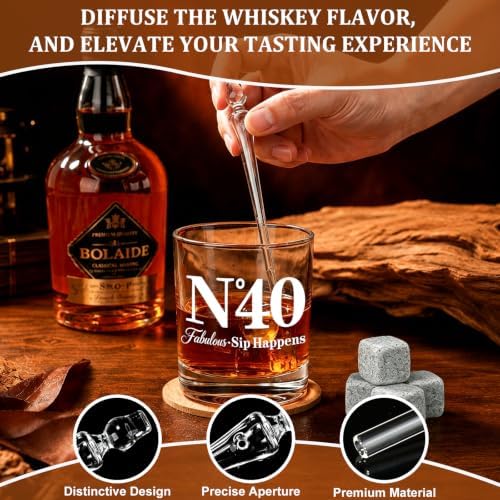 40th Birthday Gifts for Men, Vintage Whiskey Glass Set with Granite Stones - Image 5