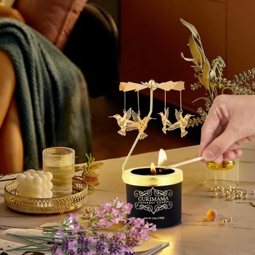 Curimama Lavender Soy Candle with Rotating Hummingbird - Image 2