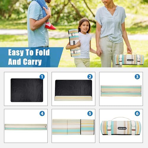 G GOOD GAIN Picnic Blanket Waterproof & Sand Proof,Beach Blanket Portable with Carry Strap, XL Large Foldable Picnic Rug Machine Washable for Camping Party,Wet Grass,Kids Playground.(Pineapple Yellow) - Image 6