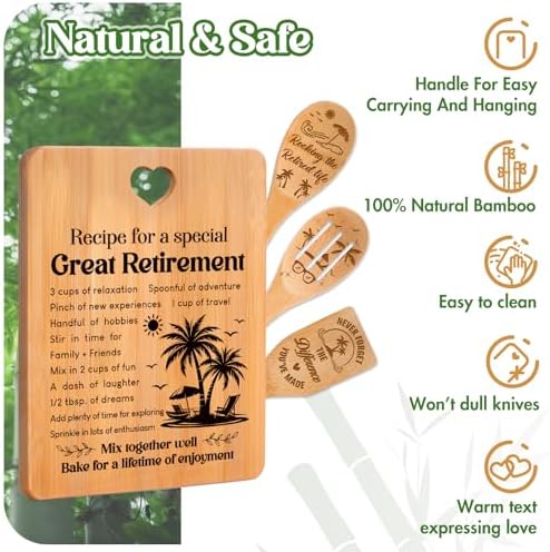 Retirement Gifts for Woman/Men 2026, Happy Retirement Bamboo Cutting Board Set for Colleagues, Coworker, Friend, Teacher, Boss, Parents, Family - Recipe for a Special Great Retirement. - Image 4