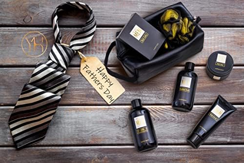 YARD HOUSE Bath and Body Spa Gift Baskets Set for Men - Sandalwood Amber - 7Pc Full Size Spa Kit in Toiletry Bag - Fathers Day Gifts For Husband, Dad From Wife, Daughter Son, Birthday Gifts For Him - Image 2