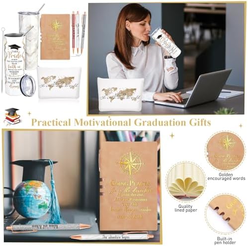 Domensi 6 Pcs Class of 2026 Graduation Gifts for Her Women white 20 oz Tumbler Makeup Bag Journal Ballpoint Pen Inspirational Graduation Gifts Set for College High School Daughter Sister Friend - Image 6