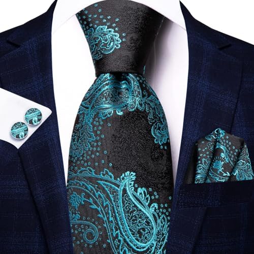 Hi-Tie Lot 5 Pcs Gift Box Mens Tie Set Necktie with Pocket Square Cufflinks Silk Neck Tie Collection - Image 3