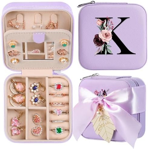 AYGXU Travel Jewelry Box for Women and Girls - Small Case With Initial A-Z - Teacher Gifts by AYGXU
