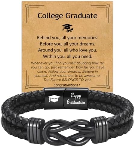EPIRORA Graduation Jewelry Gifts for Him- Black Braided Leather Bracelets for Men, Cool Class of 2026 5th Grade 8th Grade Middle School College Master Degree Graduation Gifts by EPIRORA