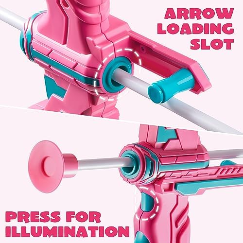 JOYIN Pink Bow and Arrow Set for Girls, LED Light Up Archery Toy Set with 9 Suction Cup Arrows, Target & Arrow Case, Christmas Indoor Outdoor Activity Toy for Kids Girls Ages 3-12 - Image 5